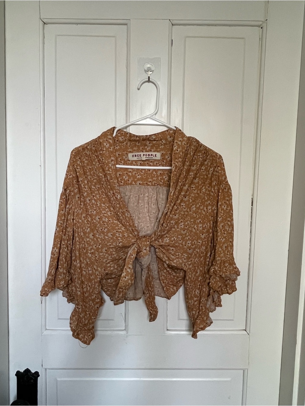 Free People Floral Tie-Front Crop Top in Mustard - Picture 2 of 9